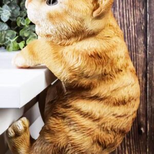 Ebros Lifelike Pot Pal Hanging Orange Tabby Cat Statue 8" Tall with Glass Eyes Hand Painted Realistic Feline Cat Decor Figurine Cats Kittens Kitties Animal Pet Sculpture Garden Patio Decorative