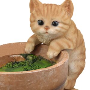 Ebros Lifelike Pot Pal Hanging Orange Tabby Cat Statue 8" Tall with Glass Eyes Hand Painted Realistic Feline Cat Decor Figurine Cats Kittens Kitties Animal Pet Sculpture Garden Patio Decorative