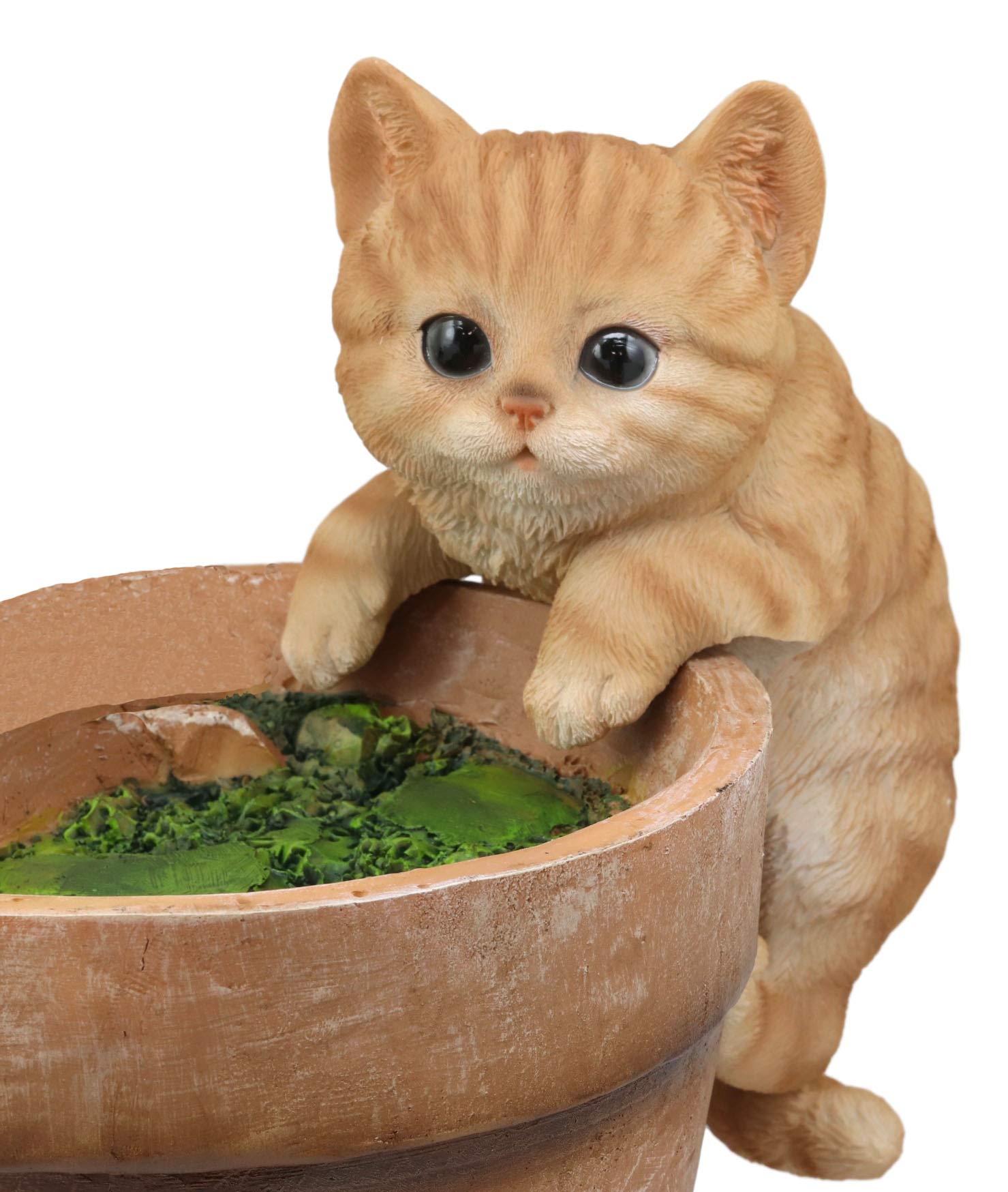 Ebros Lifelike Pot Pal Hanging Orange Tabby Cat Statue 8" Tall with Glass Eyes Hand Painted Realistic Feline Cat Decor Figurine Cats Kittens Kitties Animal Pet Sculpture Garden Patio Decorative