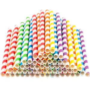 Paper Straws 400 Pack Biodegradable Colorful Striped Design 8.25" Straw for Everyday/Birthday Party/Baby Shower/Wedding/Anniversary and Parties, Long Lasting - by DuraHome (Colorful - 400pc)