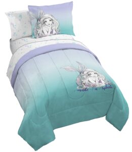 jay franco disney little mermaid 5 piece twin bed set - teal color, includes comforter & sheet - bedding features ariel, super soft fade resistant microfiber