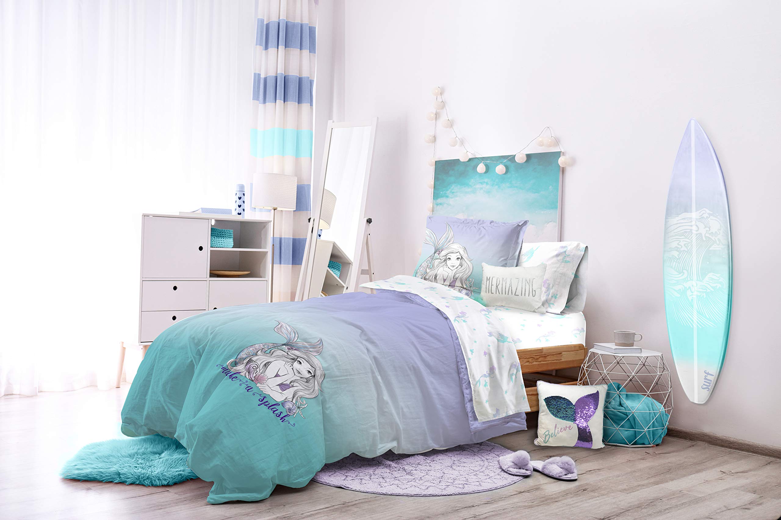 Jay Franco Disney Little Mermaid 5 Piece Twin Bed Set - Teal Color, Includes Comforter & Sheet - Bedding Features Ariel, Super Soft Fade Resistant Microfiber