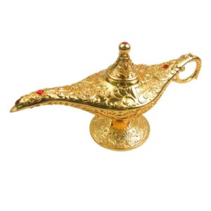 sunmall vintage legend aladdin lamp magic genie wishing light,collectable rare classic arabian costume props lamp tabletop decor crafts for home/wedding decoration (gold)