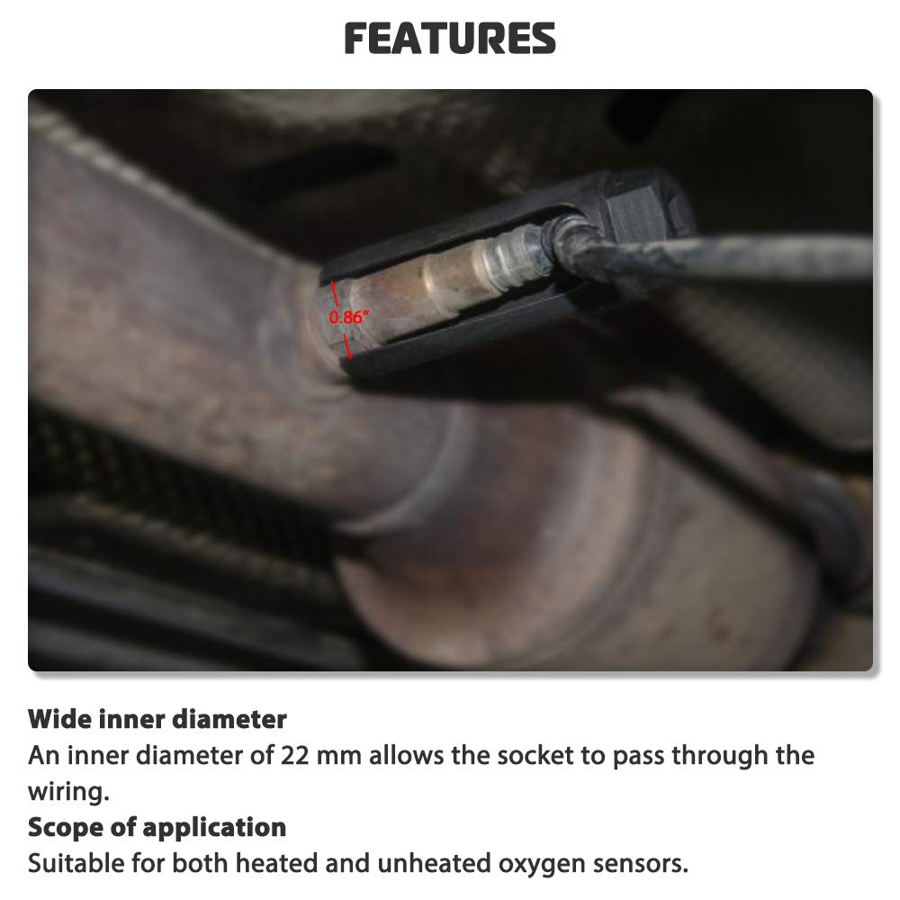 Oxygen Sensor Socket with Side Wire Cutout 3/8” Inch Drive x 7/8” (22mm) fits All Vehicle O2 Removal and Installation Offset Oxygen Sensor Socket