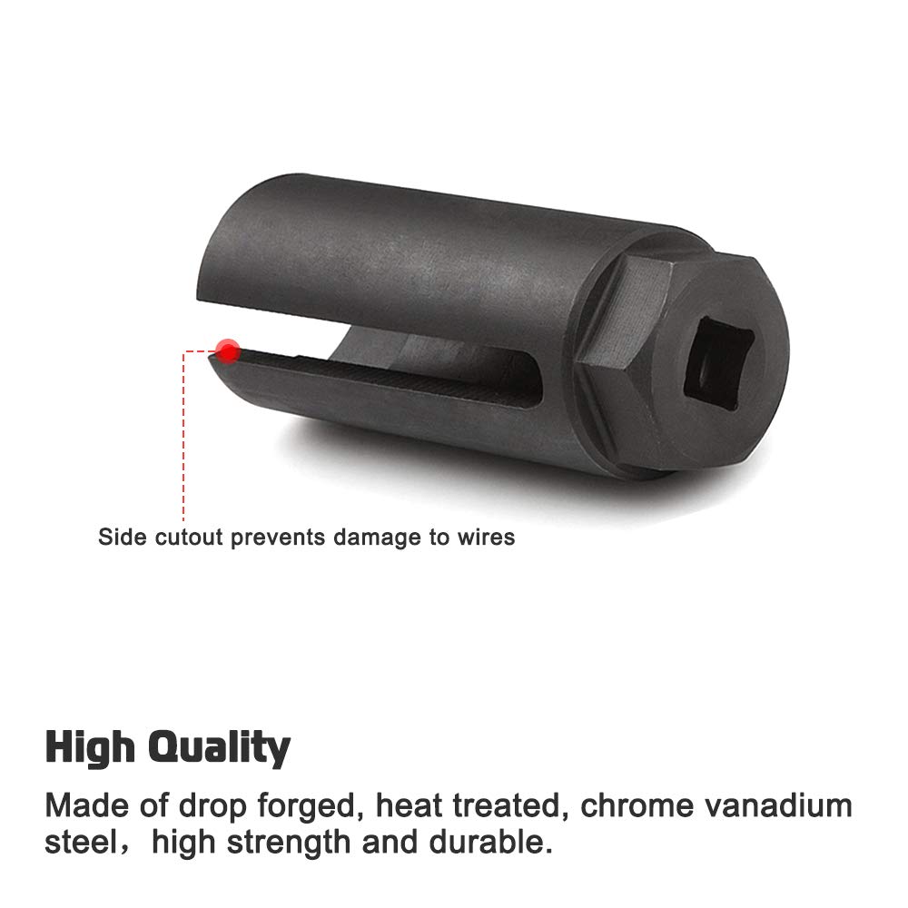 Oxygen Sensor Socket with Side Wire Cutout 3/8” Inch Drive x 7/8” (22mm) fits All Vehicle O2 Removal and Installation Offset Oxygen Sensor Socket