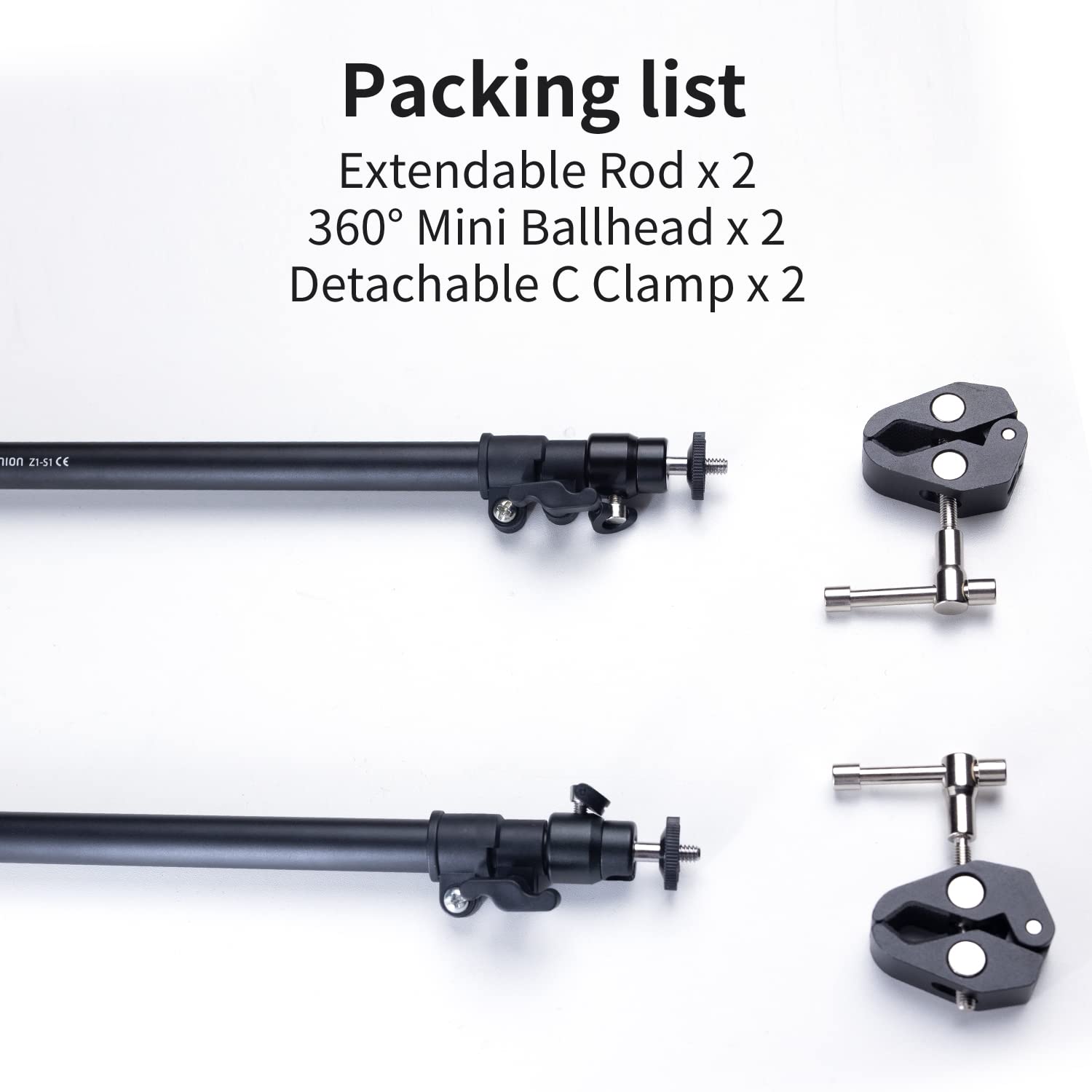 YC Onion Camera Slider Support Arm (2 Pack) with C Clamps and Ballhead in Aluminium Alloy (Black Pro)