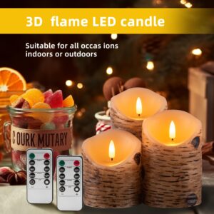 AKU TONPA Birch Bark Effect Flameless Candles Battery Operated Pillar Real Wax Flickering Electric LED Candle Sets with Remote Control Cycling 24 Hours Timer, 4" 5" 6" Pack of 3