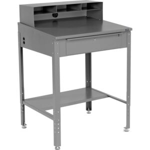 global industrial shop desk 34-1/2"w x 30" d x 38 to 42-1/2"h with pigeonhole compartments, gray