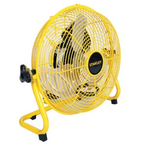 stanley 12" industrial high velocity floor fan with 3 speed settings. use for shop, garage or warehouse. all metal construction (st-12f)