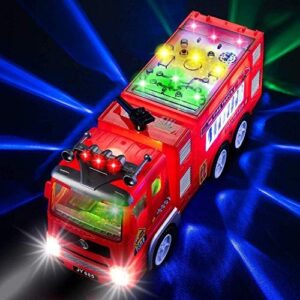 Zetz Brands Fire Truck Toy for Boys, Girls, Kids, w/ 4D LED Lights, Toddlers - Age 3+ Fire Engine Push Toy Car for Little Fireman Real Firetruck Siren Sound, Bump & Go – Ideal Gift