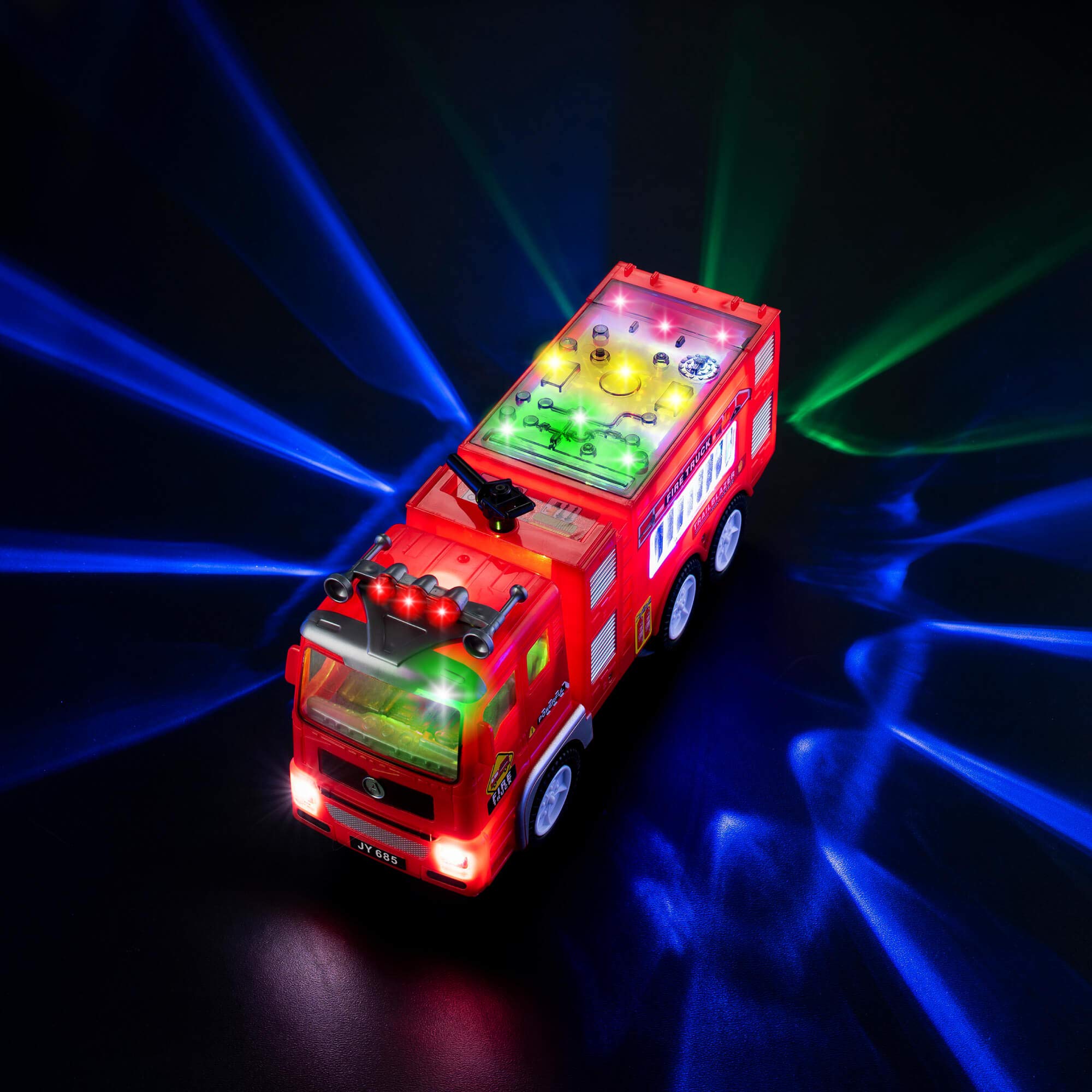 Zetz Brands Fire Truck Toy for Boys, Girls, Kids, w/ 4D LED Lights, Toddlers - Age 3+ Fire Engine Push Toy Car for Little Fireman Real Firetruck Siren Sound, Bump & Go – Ideal Gift