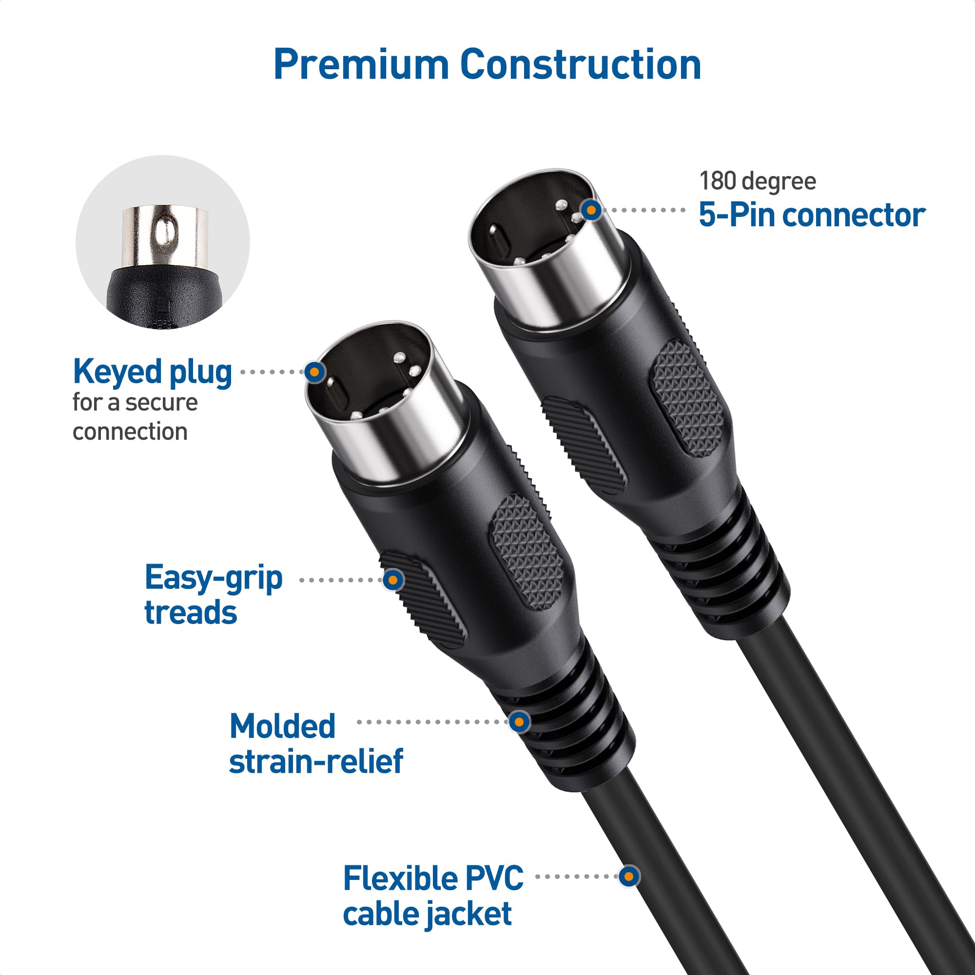 Cable Matters 2-Pack 5 Pin DIN MIDI Cable, 5 Pin MIDI Cable - 6 Feet