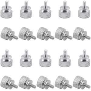 Powlankou 20 Pieces 6#-32 Computer Case Screws, Anodized Aluminum Thumbscrews, Fully Threaded Knurled Thumbscrews, Thumb Screws (Silver)