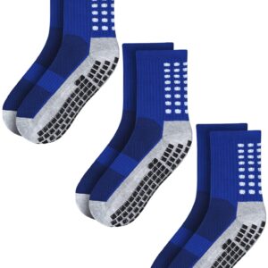 RATIVE Anti Slip Non Skid Slipper Hospital Crew Socks with grips for Adults Men Women (XXL, 3 pairs-blue)