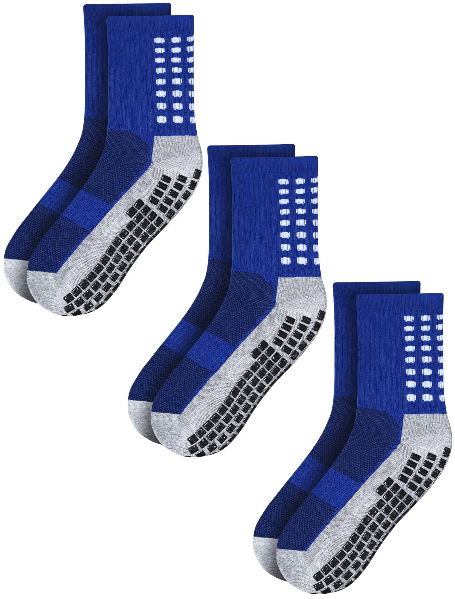 RATIVE Anti Slip Non Skid Slipper Hospital Crew Socks with grips for Adults Men Women (XXL, 3 pairs-blue)