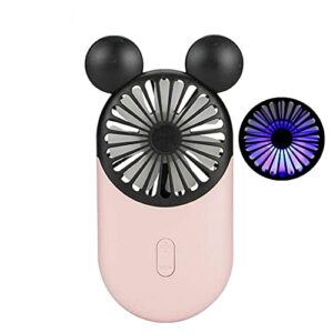 kbinter cute personal mini fan, handheld & portable usb rechargeable fan with beautiful led light, 3 adjustable speeds, portable holder, for indoor or outdoor activities, cute mouse (pink)