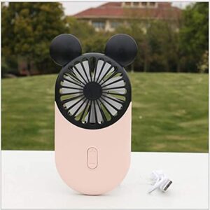 Kbinter Cute Personal Mini Fan, Handheld & Portable USB Rechargeable Fan with Beautiful LED Light, 3 Adjustable Speeds, Portable Holder, for Indoor Or Outdoor Activities, Cute Mouse (Pink)