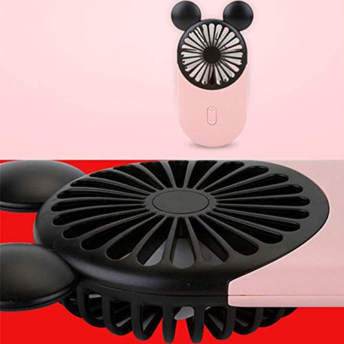 Kbinter Cute Personal Mini Fan, Handheld & Portable USB Rechargeable Fan with Beautiful LED Light, 3 Adjustable Speeds, Portable Holder, for Indoor Or Outdoor Activities, Cute Mouse (Pink)