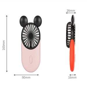 Kbinter Cute Personal Mini Fan, Handheld & Portable USB Rechargeable Fan with Beautiful LED Light, 3 Adjustable Speeds, Portable Holder, for Indoor Or Outdoor Activities, Cute Mouse (Pink)