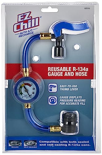 InterDynamics Car Air Conditioner Refrigerant Gauge and Hose by InterDynamics, EZ Chill Reusable AC Recharge Kit for Cars, Trucks