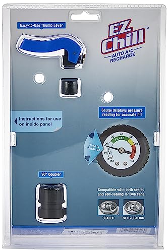 InterDynamics Car Air Conditioner Refrigerant Gauge and Hose by InterDynamics, EZ Chill Reusable AC Recharge Kit for Cars, Trucks