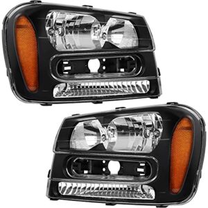 autosaver88 headlights assembly compatible with 2002-2009 trailblazer w/full width grille amber reflector(except compatible with 2006-2009 lt models)