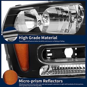 AUTOSAVER88 Headlights Assembly Compatible with 2002-2009 Trailblazer W/Full Width Grille Amber Reflector(Except Compatible with 2006-2009 LT models)