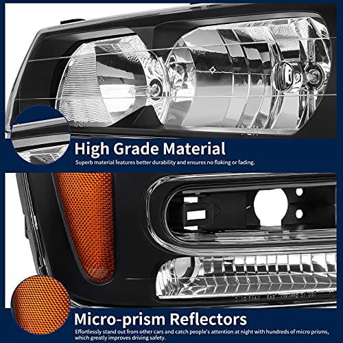 AUTOSAVER88 Headlights Assembly Compatible with 2002-2009 Trailblazer W/Full Width Grille Amber Reflector(Except Compatible with 2006-2009 LT models)