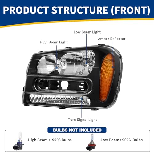 AUTOSAVER88 Headlights Assembly Compatible with 2002-2009 Trailblazer W/Full Width Grille Amber Reflector(Except Compatible with 2006-2009 LT models)