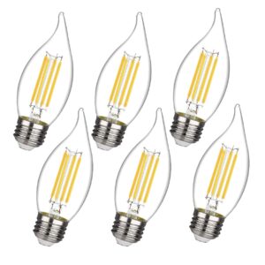 bort c35/ca11 chandelier led light bulbs, dimmable 4w equivalent to 40w led candelabra bulbs, 2700k warm white, e26 standard base led bulbs, flame tip (c35-e26-6 pack)