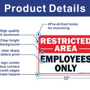 (2 pack) Faittoo Restricted Area Employees Only Sign, 10 x 7 Inches .40 Rust Free Aluminum, UV Protected, Weather Resistant, Waterproof, Durable Ink，Easy to Mount