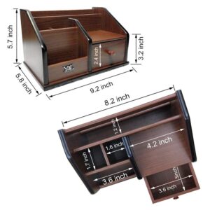 Wooden desk organizer with Drawer,Multifunctional Office & Home Storage Organizer as Large pencil holder makeup organizer remote control holder etc. (YCL829)