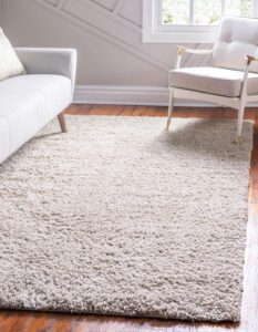 unique loom davos shag collection area rug - solid (9' x 12' rectangle, linen)