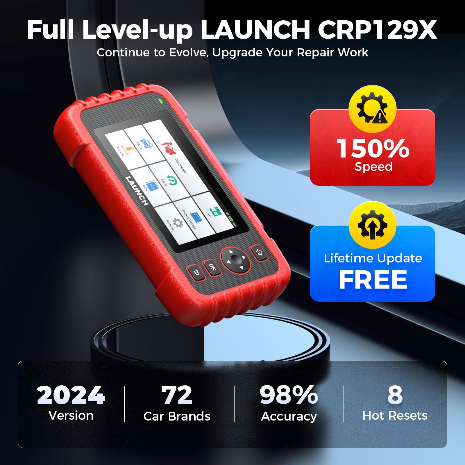 LAUNCH OBD2 Scanner CRP129X Elite 2024, FCA AutoAuth Car Scanner,8 Resets Scan Tool, 4 Systems Diagnostic Scanner, Multiple PIDs, AutoVIN, Battery Test, Lifetime Free Updates, 5 Years Backup