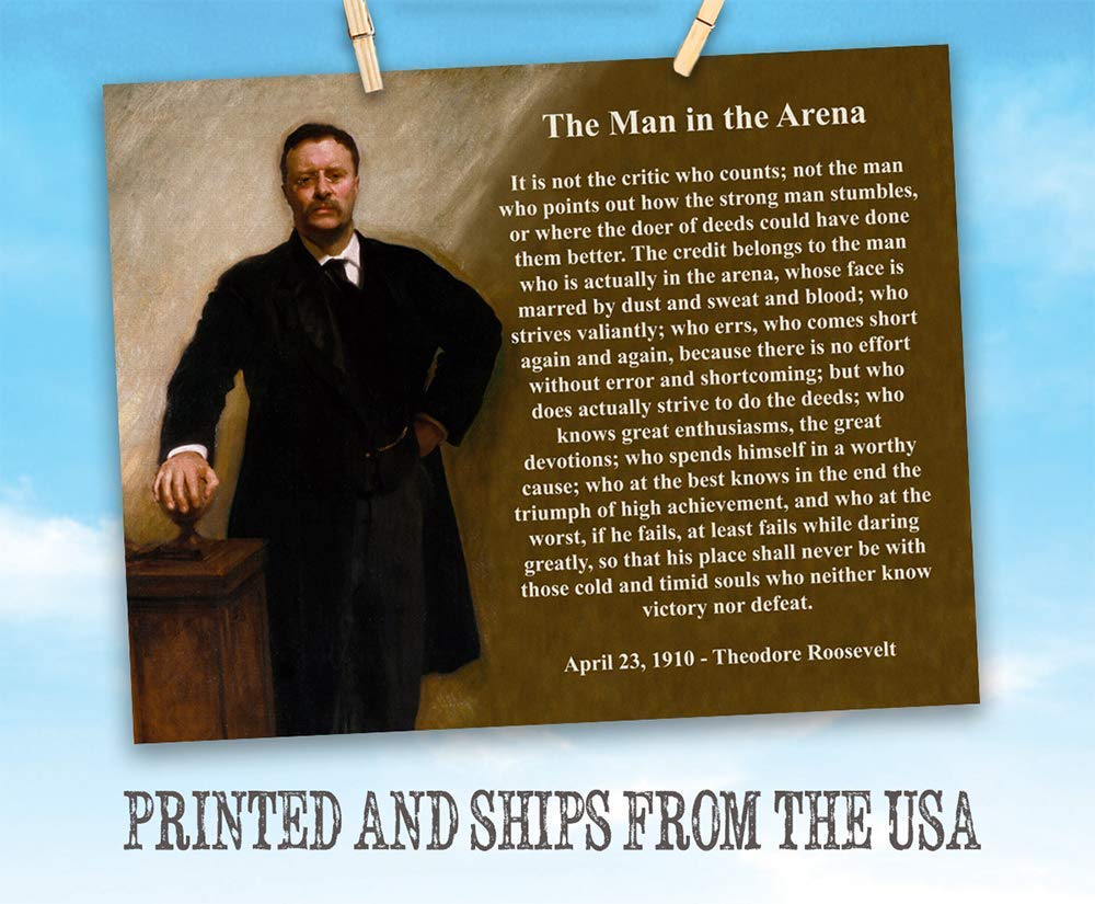 The Man in the Arena Print - Theodore Roosevelt Quote, Inspirational Home and Room Wall Decor, Motivational Poster Gifts, Men's Bedroom Decor, Choose Unframed Poster or Canvas Art Prints