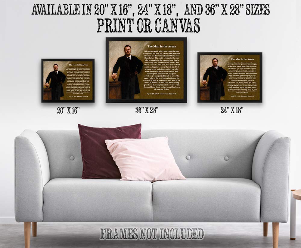 The Man in the Arena Print - Theodore Roosevelt Quote, Inspirational Home and Room Wall Decor, Motivational Poster Gifts, Men's Bedroom Decor, Choose Unframed Poster or Canvas Art Prints