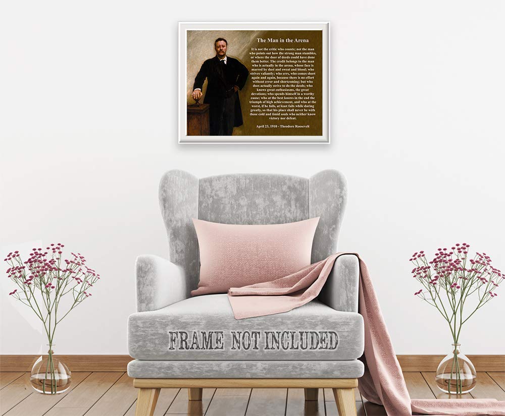 The Man in the Arena Print - Theodore Roosevelt Quote, Inspirational Home and Room Wall Decor, Motivational Poster Gifts, Men's Bedroom Decor, Choose Unframed Poster or Canvas Art Prints