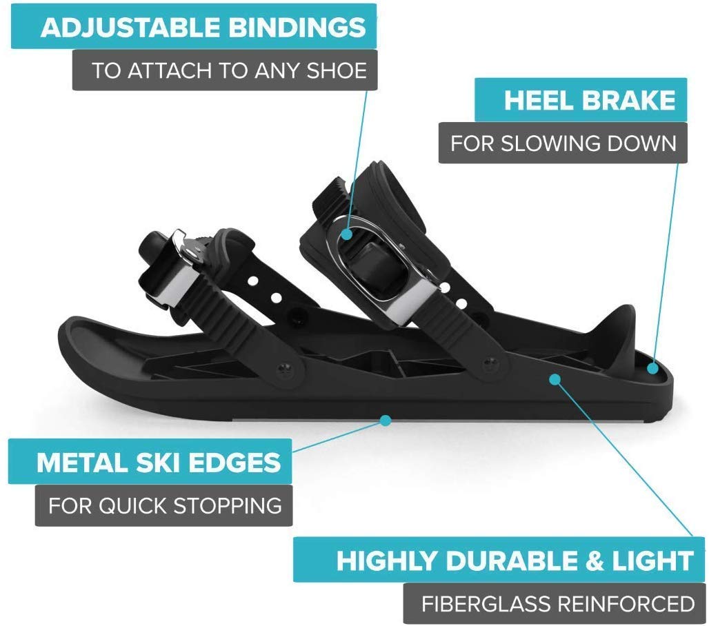 Snowfeet - Mini Short Ski Skates for Snow | Skis for Winter Shoes | Short Snowskates Snowblades Skiboards | The Real Original (Black)