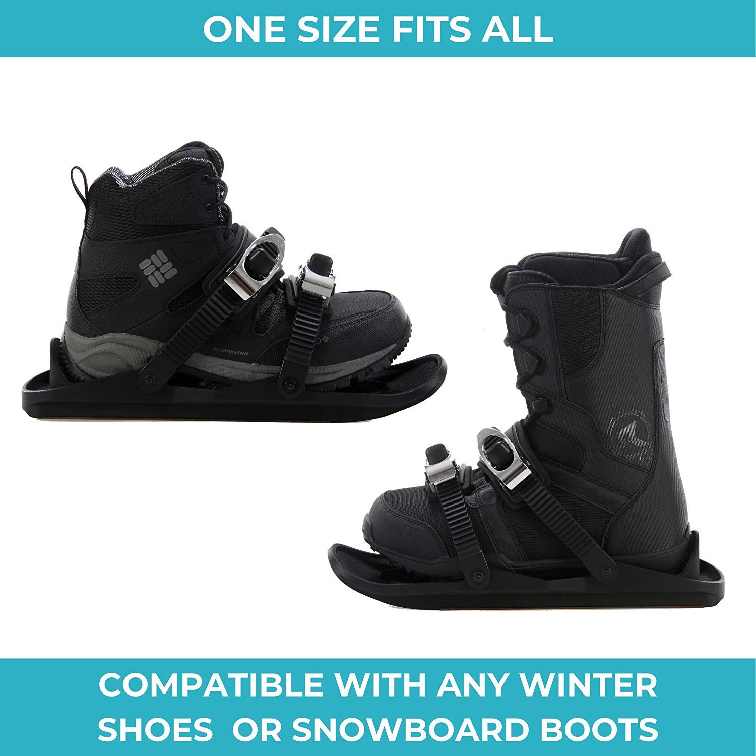 Snowfeet - Mini Short Ski Skates for Snow | Skis for Winter Shoes | Short Snowskates Snowblades Skiboards | The Real Original (Black)