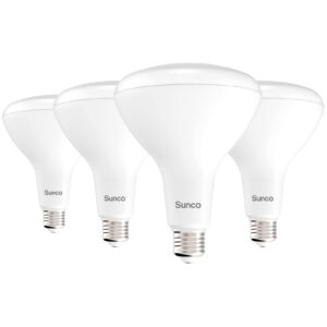 sunco 4 pack br40 light bulbs, led indoor flood light, dimmable, cri94 2700k soft white, 100w equivalent 17w, 1400 lumens, e26 base, indoor residential home recessed can lights, high lumens - ul