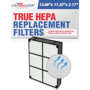lifesupplyusa hepa filter replacement compatible with hamilton beach 04912 trueair air purifier models 04160, 04161, 04150