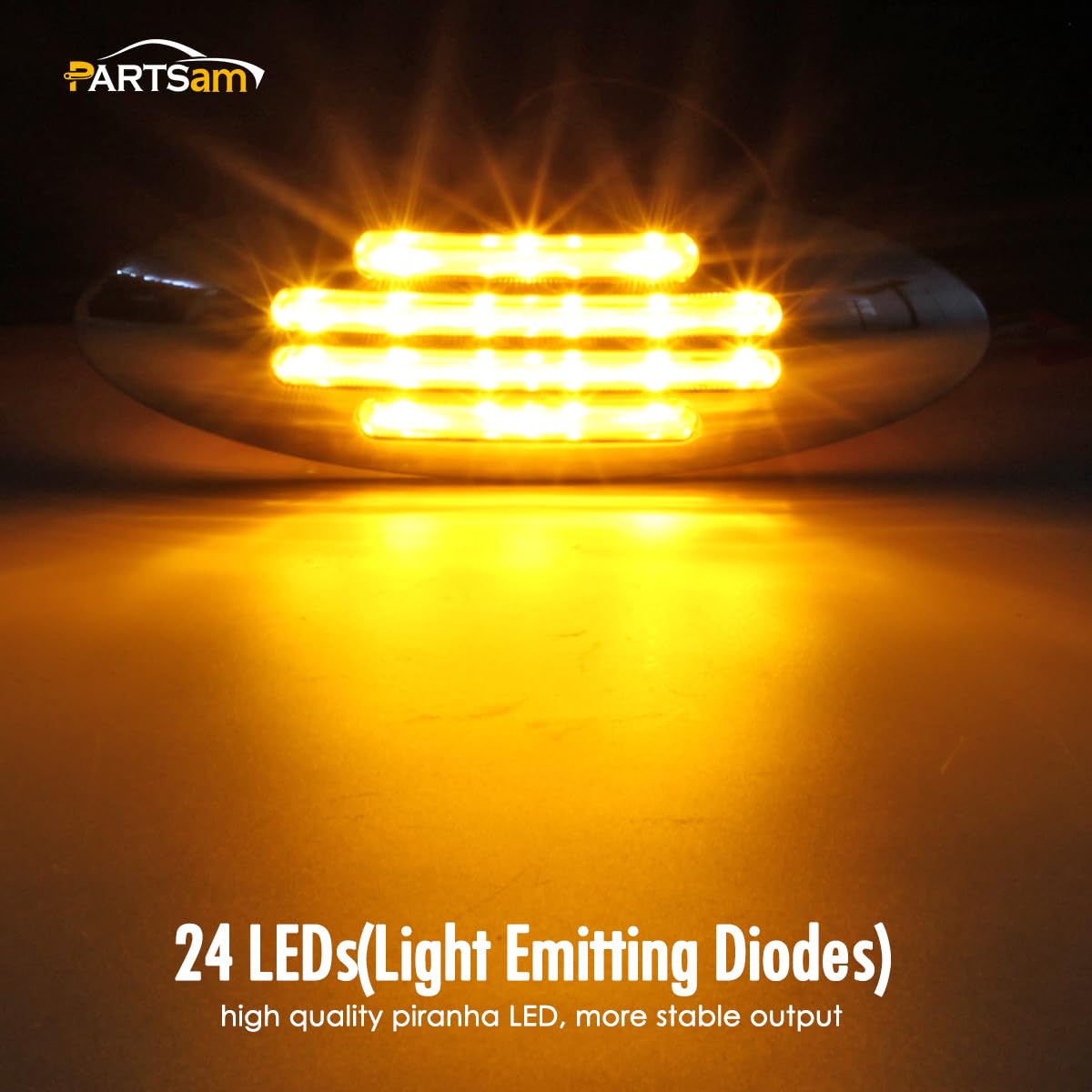 Partsam 10Pcs 6-3/5 Inch Flatline Oval Amber 24LED Side Marker Clearance Lights with Bullet Plug, Front Fender Panel Lights for Semi Trucks, Flush Mount, Waterproof