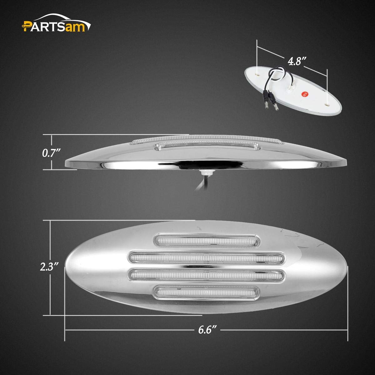 Partsam 10Pcs 6-3/5 Inch Flatline Oval Amber 24LED Side Marker Clearance Lights with Bullet Plug, Front Fender Panel Lights for Semi Trucks, Flush Mount, Waterproof