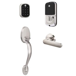 yale assure lock sl, wi-fi smart lock with jamestown handleset - works with the yale access app, amazon alexa, google assistant, homekit, phillips hue and samsung smartthings, satin nickel