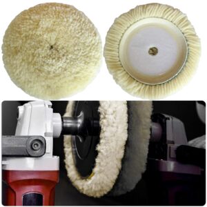 Wool Buffing Pad Kit 5" 3PCS 100% Natural Wool Car Auto Hook and Loop Grip Buffing Pad for Compound Cutting & Polishing for Car,Boats, Trucks and RVs Polishing Motorcycle Washing Machine