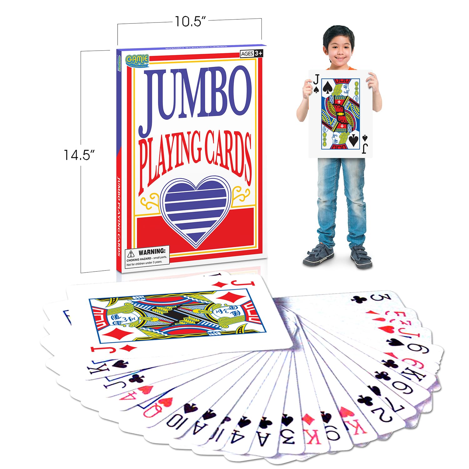 Gamie Giant Poker Jumbo Playing Cards - 10.5 Inches X 14.5 Inches - Extra Large Playing Cards Set with 2 Jokers - Huge Casino Game Cards for Kids and Adults - Oversize Poker Party Decorations - 1 Pack