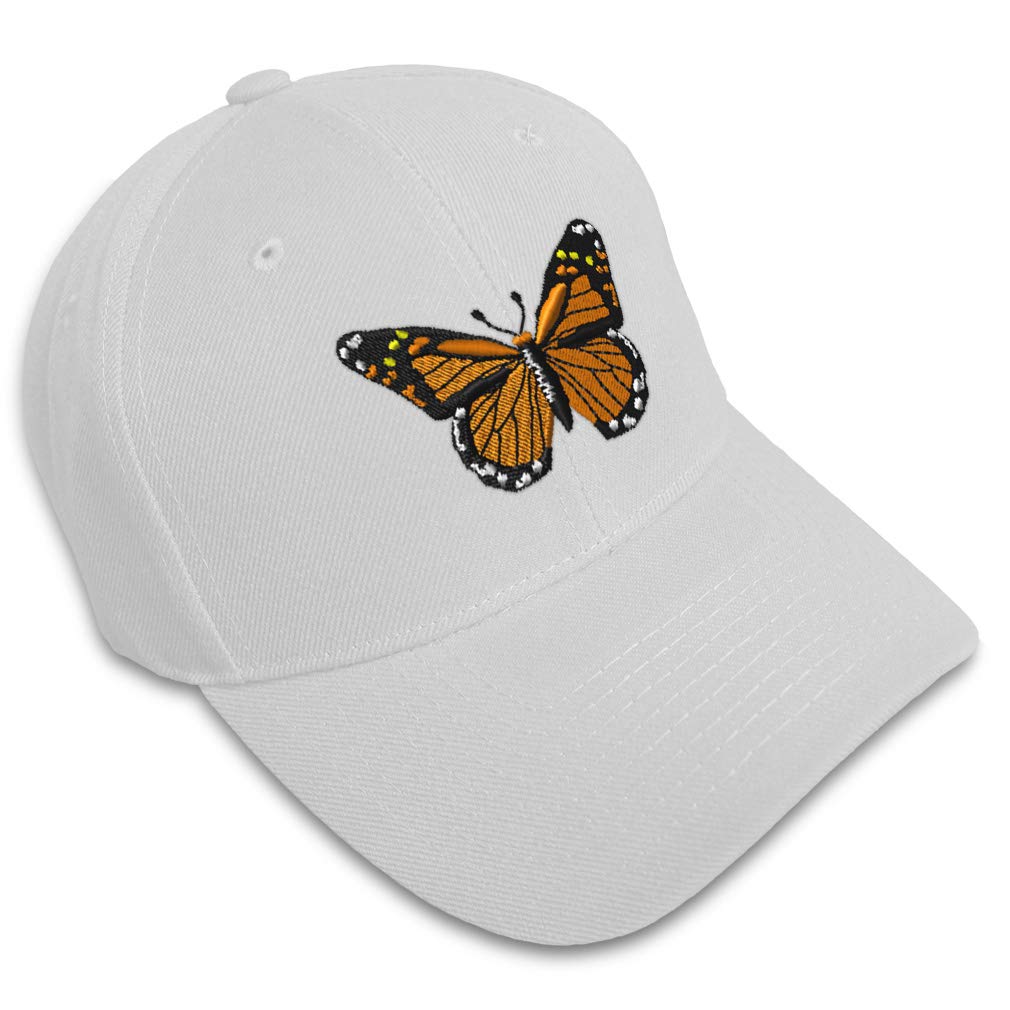 Baseball Cap Monarch Butterfly Embroidery Acrylic Dad Hats for Men & Women Strap Closure White Design Only