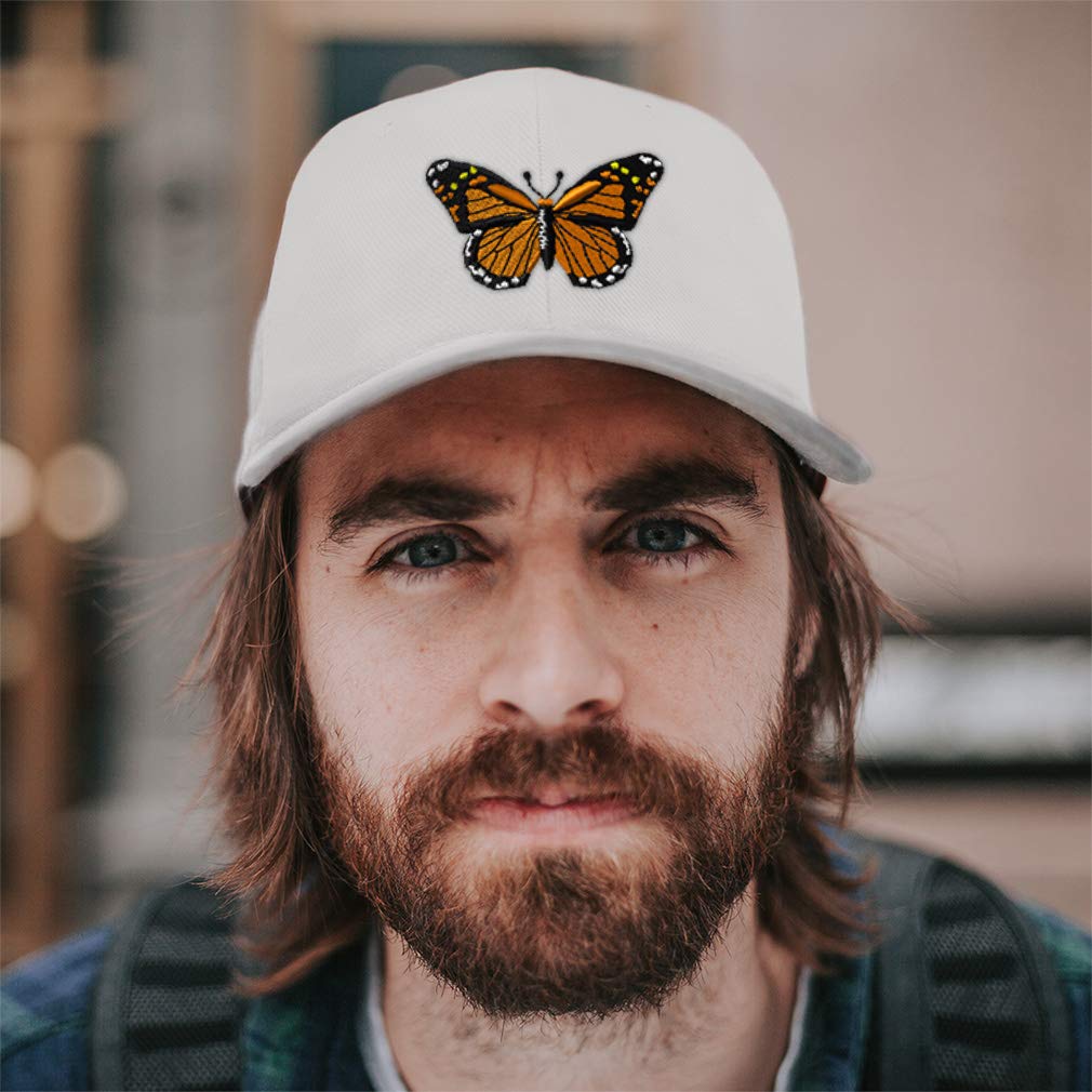 Baseball Cap Monarch Butterfly Embroidery Acrylic Dad Hats for Men & Women Strap Closure White Design Only