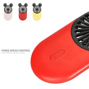 DECVO Cute Personal Mini Fan, Handheld & Portable USB Rechargeable Fan with Beautiful LED Light, 3 Adjustable Speeds, Portable Holder, for Indoor Or Outdoor Activities, Cute Mouse 2 Pack (Red+Yellow)