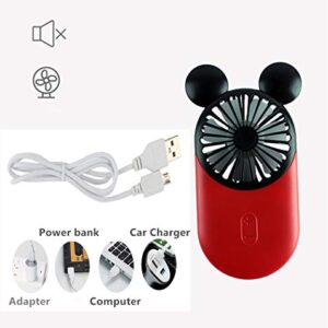 DECVO Cute Personal Mini Fan, Handheld & Portable USB Rechargeable Fan with Beautiful LED Light, 3 Adjustable Speeds, Portable Holder, for Indoor Or Outdoor Activities, Cute Mouse 2 Pack (Red+Yellow)